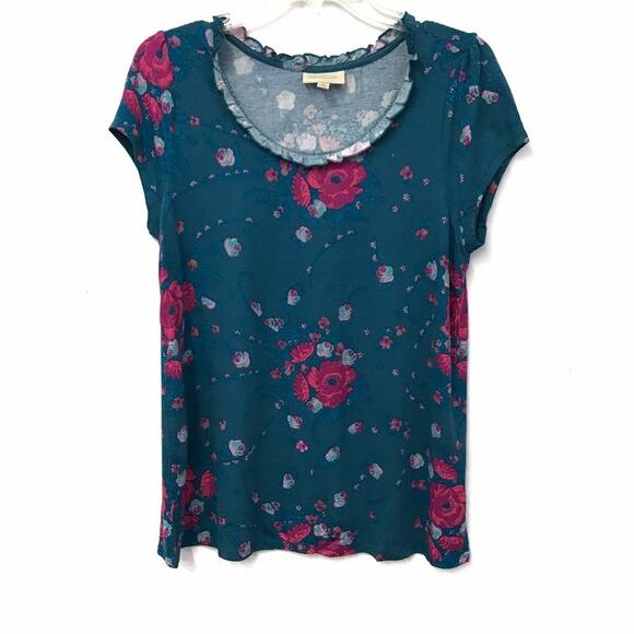 New ModCloth Teal Floral Work Wear Business‎ Career  Blouse Medium - Picture 1 of 5